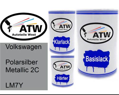 Volkswagen, Polarsilber Metallic 2C, LM7Y: 500ml Lackdose + 500ml Klarlack + 250ml Härter - Set, von ATW Autoteile West.